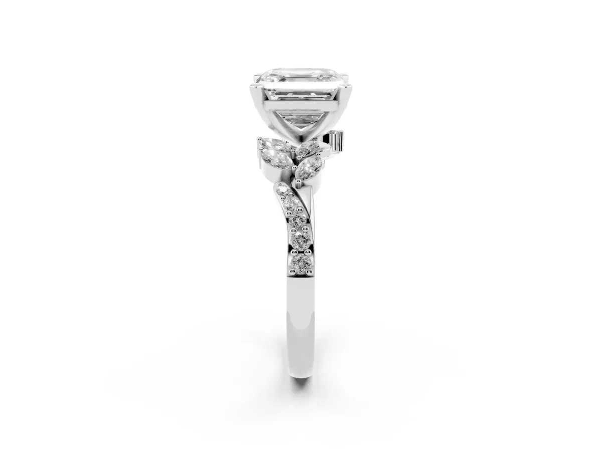 Asscher Cut Solitaire Marquise Twist Band with Six-Prong Setting Silver