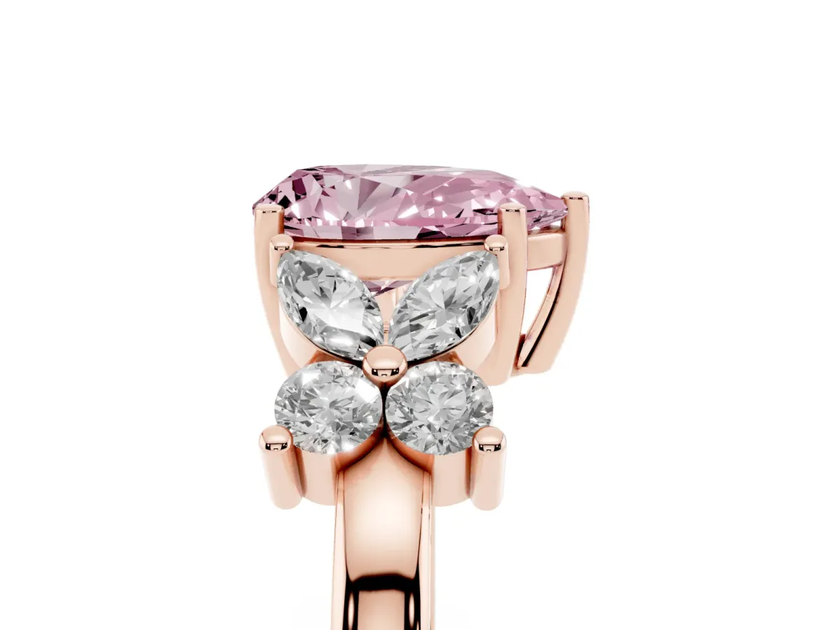 Fancy Pink Pear Cut Diamond Floral Cluster Ring with Solitaire Band and Prong Setting Rose gold