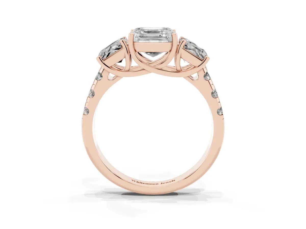 Three-Stone Asscher Cut Diamond Pavé Band with Prong Setting Rose gold