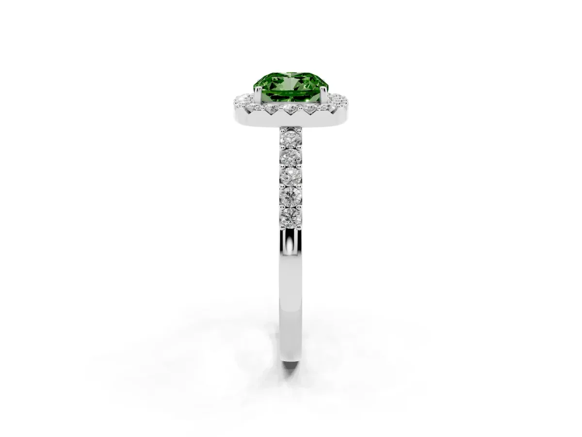 Fancy Green Cushion Cut Halo Diamond Pavé Solitaire Ring Platinum