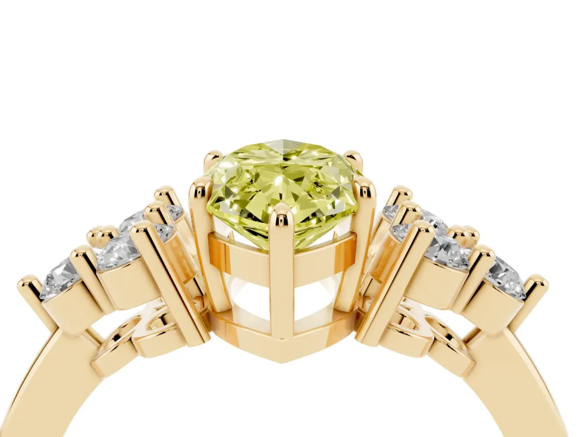 Fancy Yellow Marquise Cut Brilliant Diamond Cluster Accent Solitaire Ring with Prong Setting Yellow gold