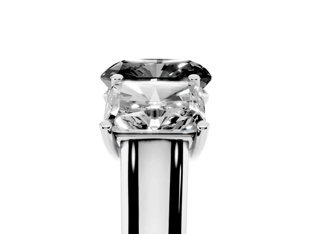 Fancy Black Radiant Cut Three-Stone Diamond Ring with Prong Setting on a Classic Band Silver
