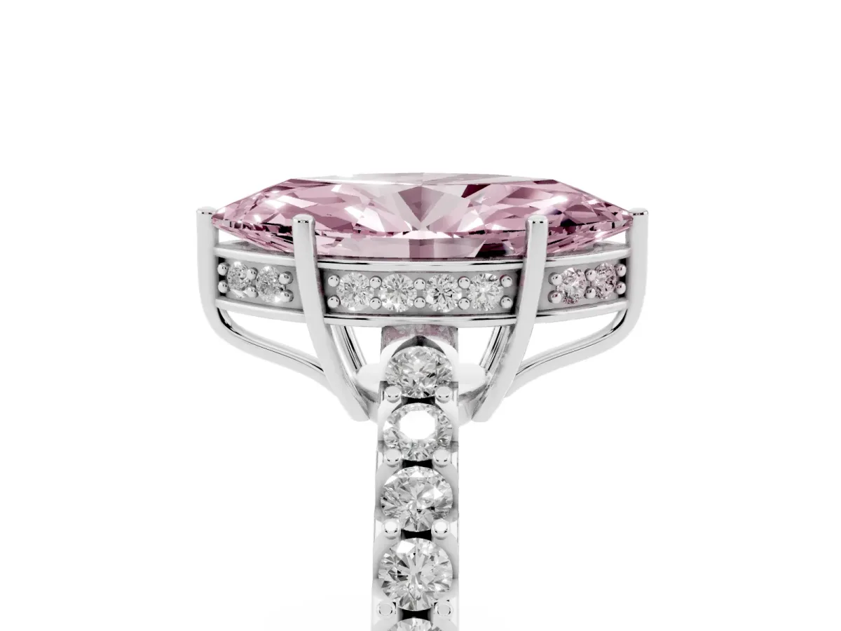 Fancy Pink Marquise Cut Solitaire Diamond Engagement Ring with Pavé Band and Six-Prong Setting White gold