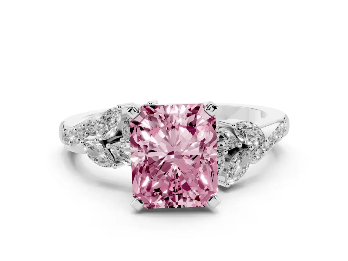 Fancy Pink Radiant Cut Solitaire Marquise Twist Band with Six-Prong Setting Silver