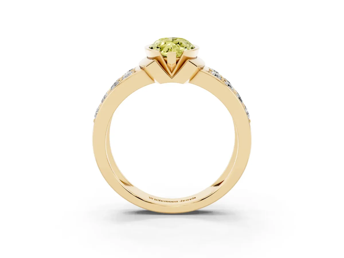 Fancy Yellow Marquise Cut Brilliant Diamond Channel Set Wide Band Ring with Bezel Setting Yellow gold