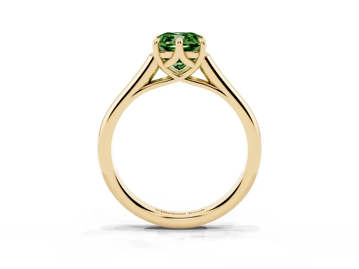Fancy Green Cushion Cut Solitaire Engagement Ring with Six-Prong Setting and Classic Band Yellow gold