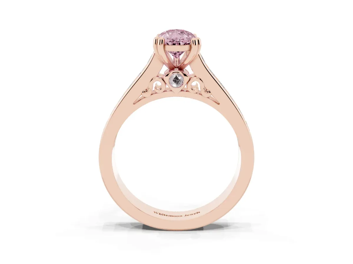Fancy Pink Pear Cut Cut Channel Set Solitaire Engagement Ring with Prong Setting Rose gold