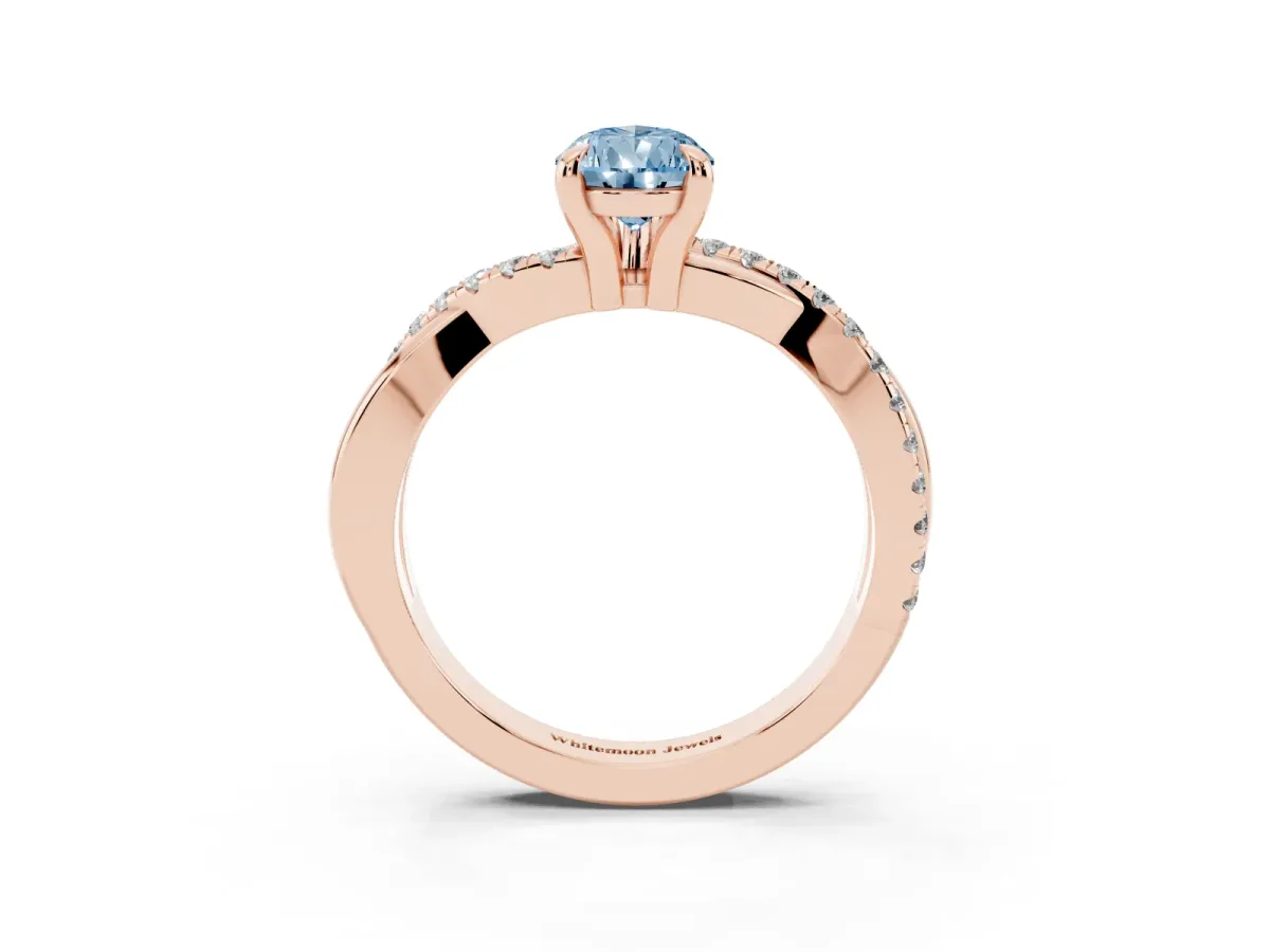 Fancy Blue Pear Cut Cut Diamond Twist Band Solitaire with Prong Setting Rose gold