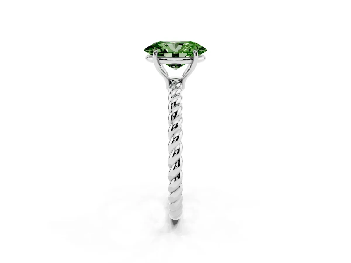 Fancy Green Oval Cut Solitaire Twist Band Ring with Four-Prong Setting Silver