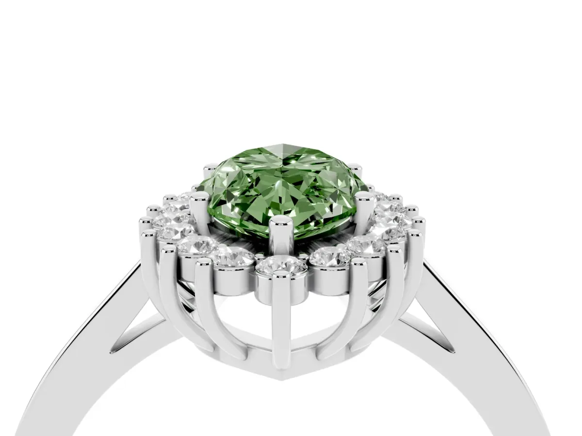 Fancy Green Marquise Cut Cut Diamond Halo Ring with Round Brilliant Halo and Solitaire Band White gold