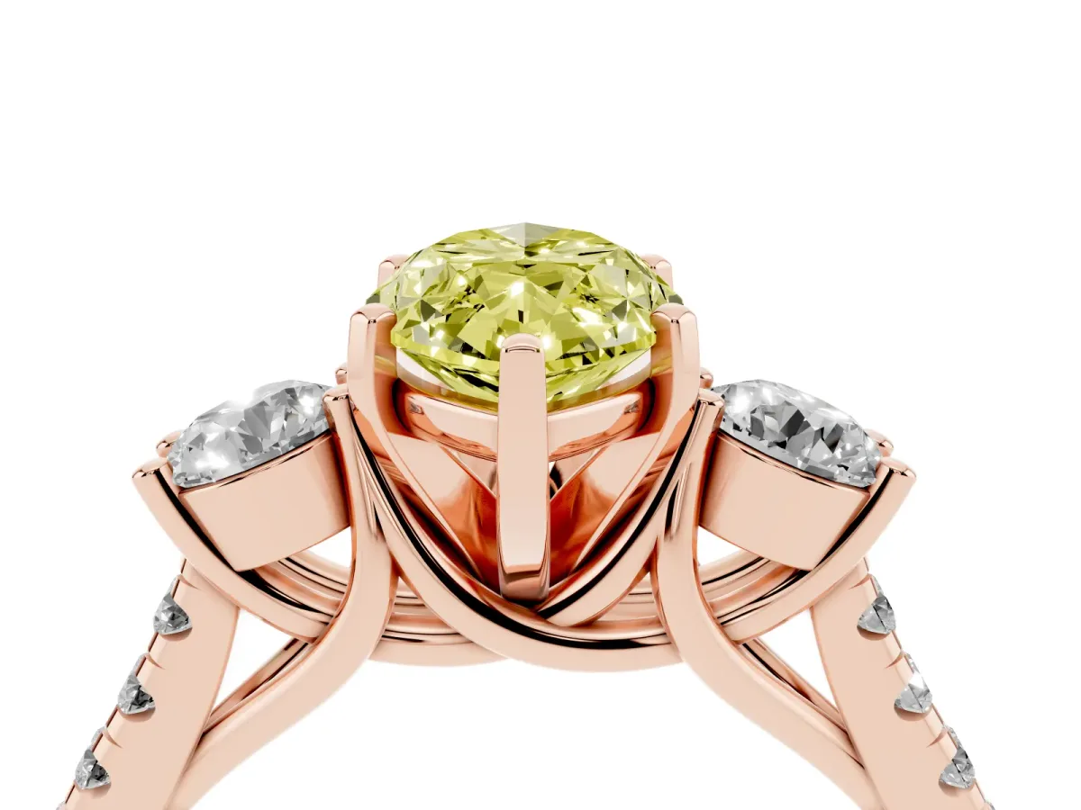 Fancy Yellow Three-Stone Marquise Cut Diamond Pavé Band with Four-Prong Setting Rose gold