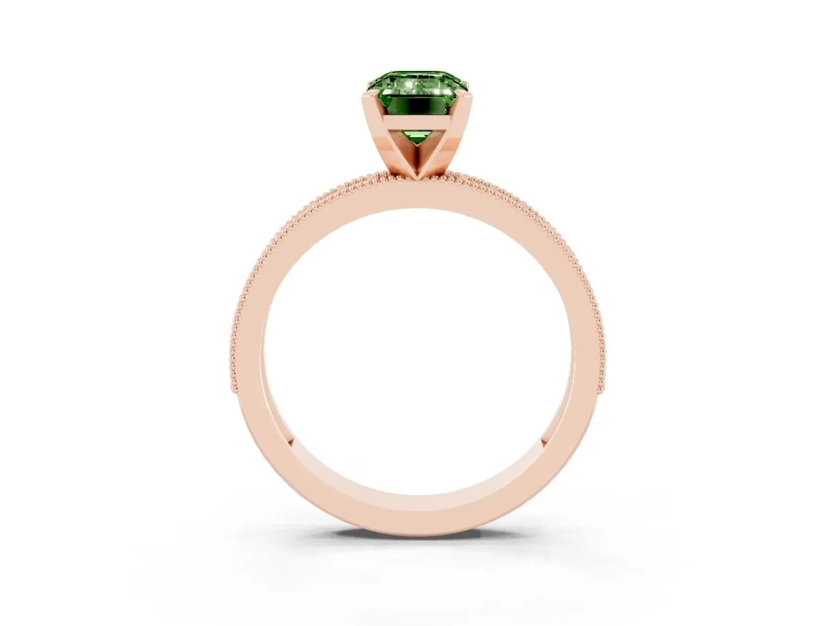 Fancy Green Emerald Cut Diamond Milgrain Pavé Engagement Ring with Four-Prong Setting Rose gold