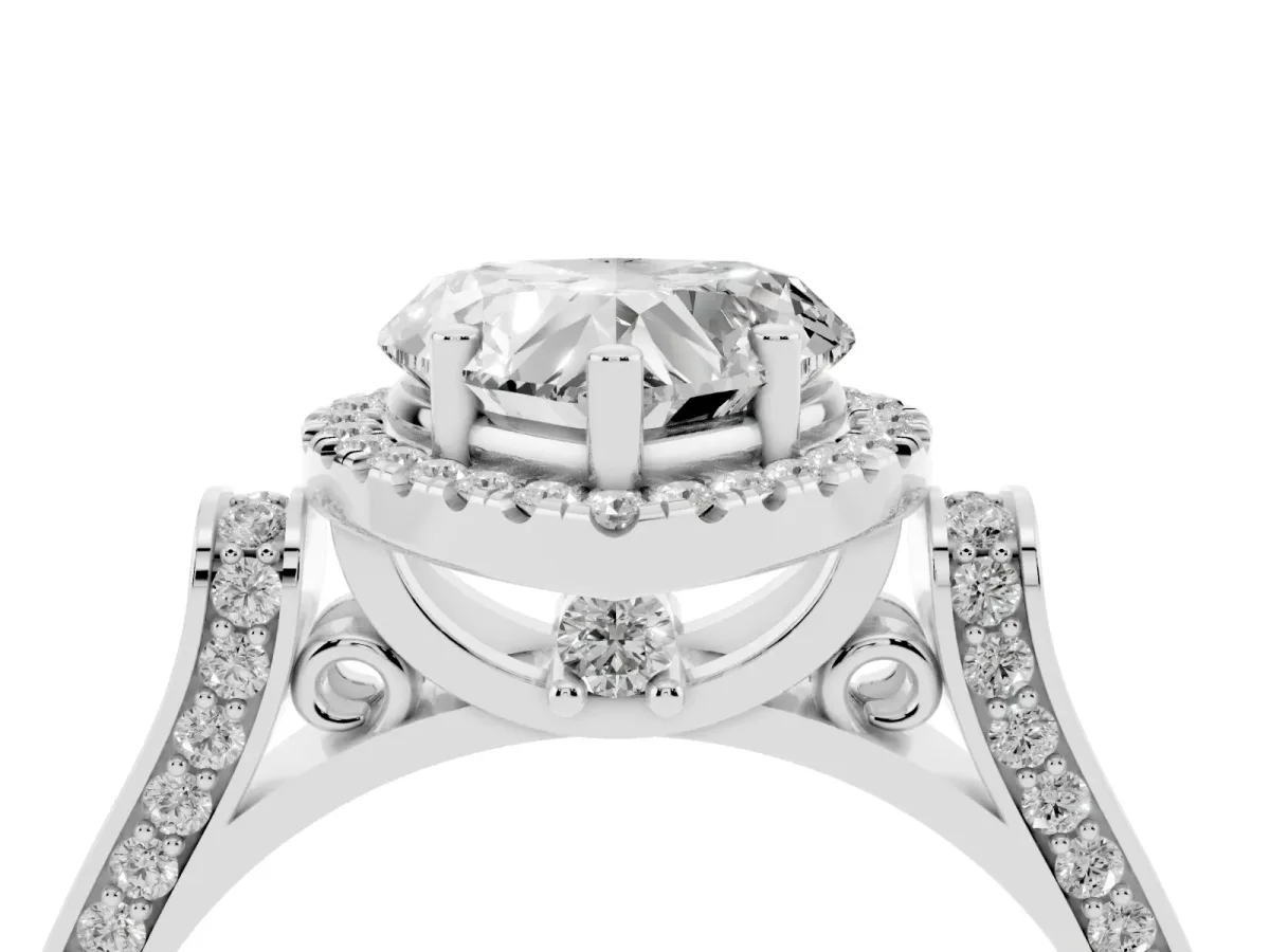 Heart Cut Halo Pave Split Shank Prong Setting Ring Silver