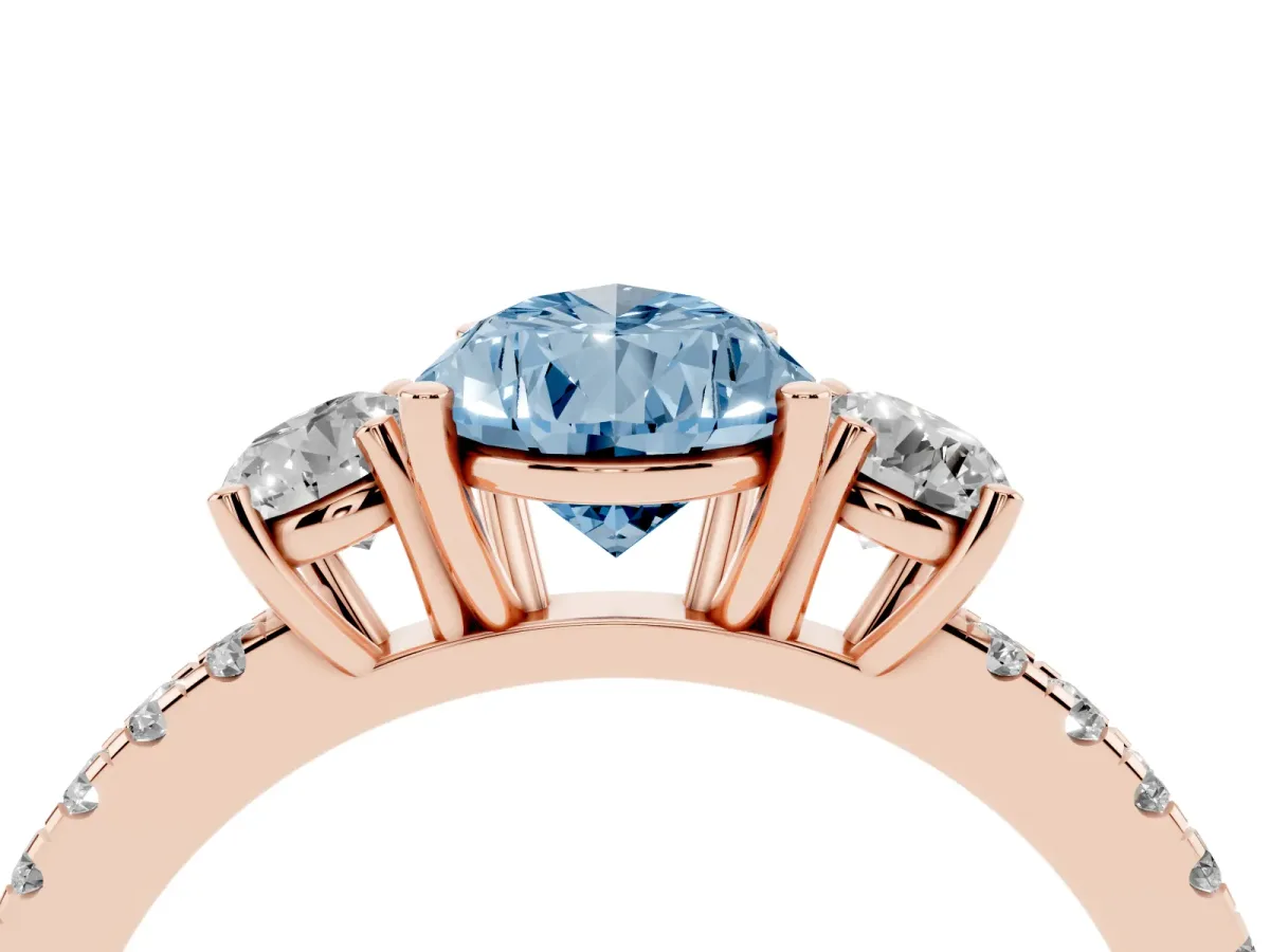 Fancy Blue Three-Stone Pear Cut Cut Diamond Pavé Band with Prong Setting Rose gold