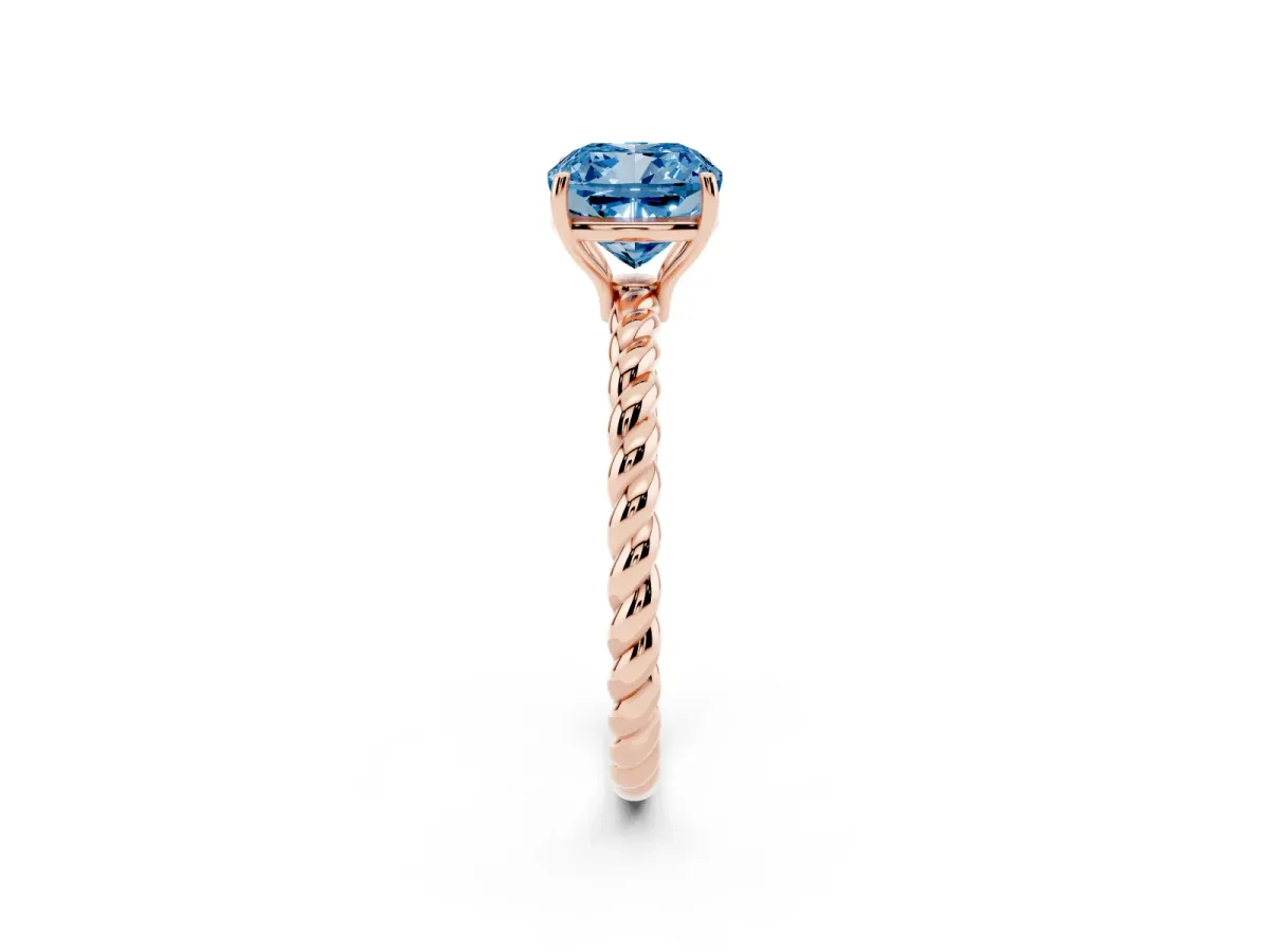 Fancy Blue Cushion Cut Solitaire Twisted Band 4-Prong Ring Rose gold