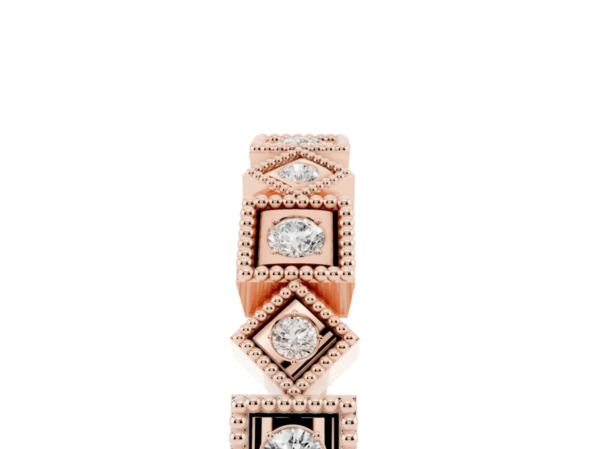Milgrain Square Diamond Eternity Band with Bezel Setting Rose gold