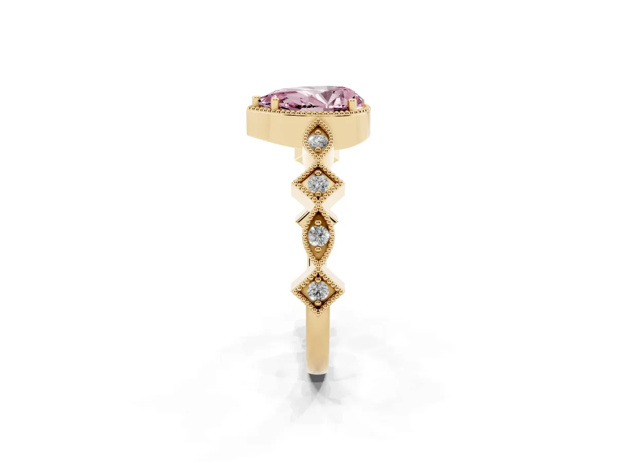Fancy Pink Pear Cut Milgrain Marquise Diamond Twist Band Ring Yellow gold