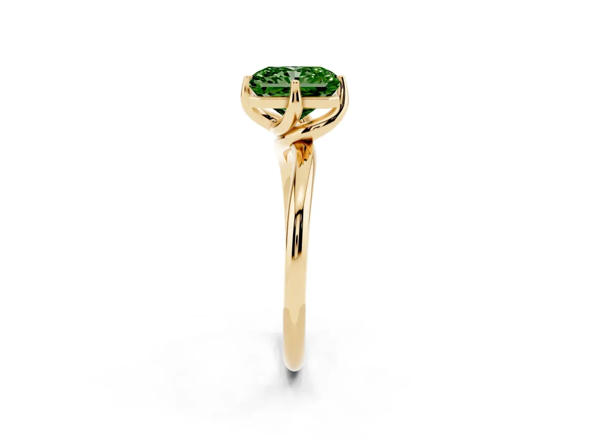 Fancy Green Radiant Cut Diamond Solitaire Engagement Ring with Four-Prong Setting and Classic Band Yellow gold