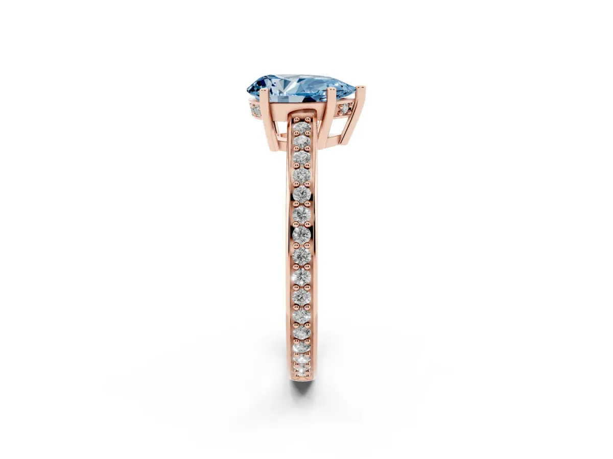 Fancy Blue Pear Cut Solitaire Pavé Band Prong Setting Ring Rose gold