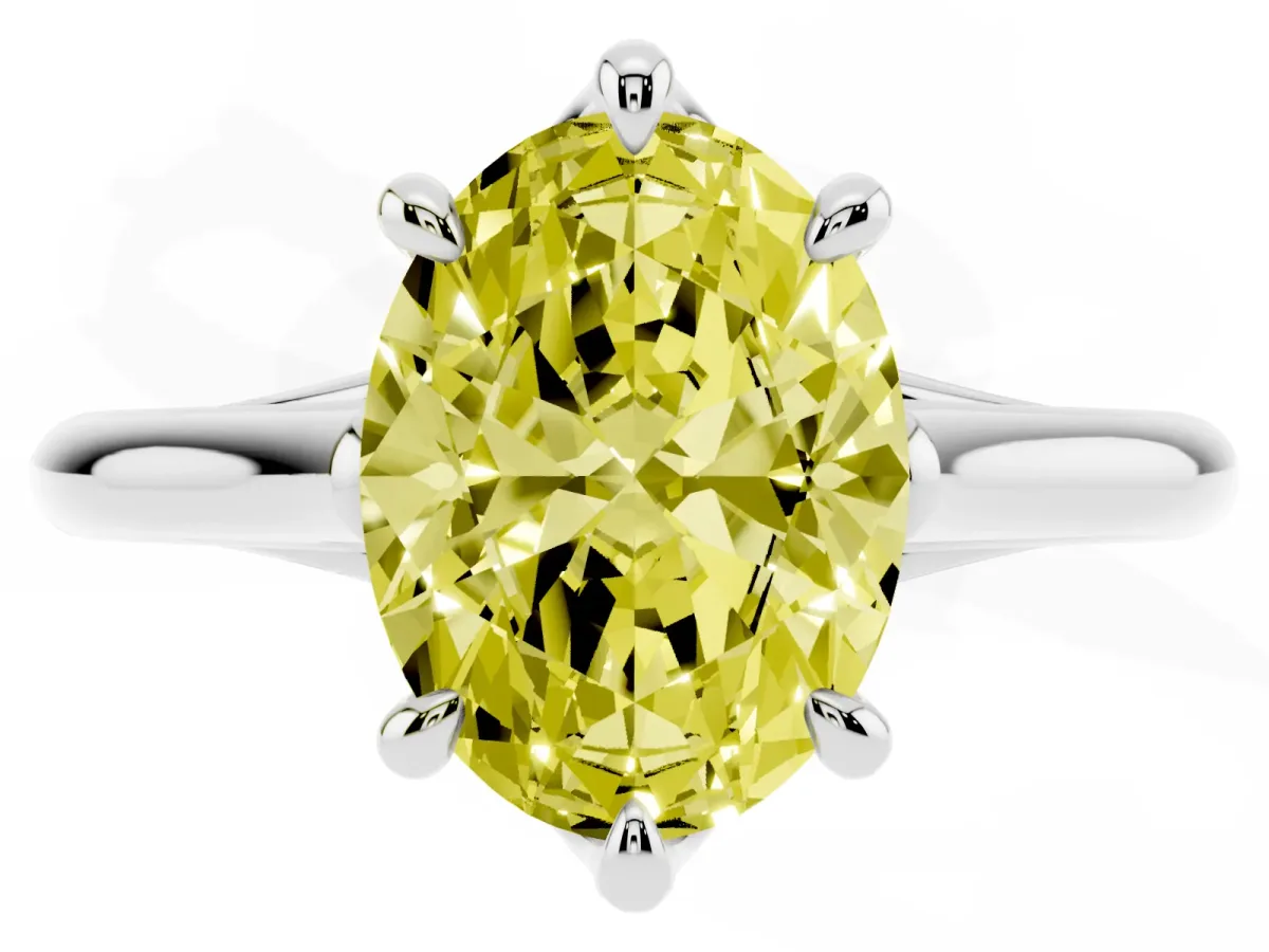 Fancy Yellow Oval Cut Solitaire Engagement Ring with Six-Prong Setting and Classic Band Platinum