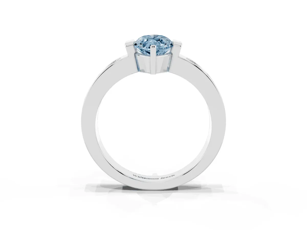 Fancy Blue Marquise Cut Brilliant Channel-Set Diamond Ring with Bezel Prong Setting Silver