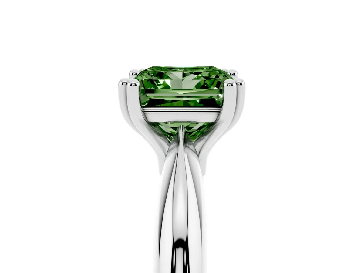 Fancy Green Princess Cut Cut Solitaire Engagement Ring with Tapered Band and Four-Prong Setting Silver