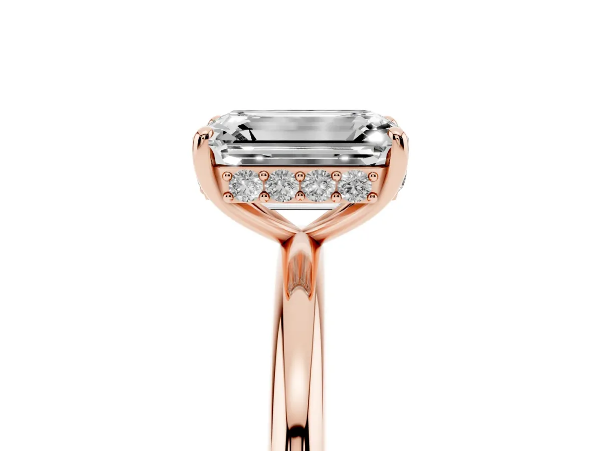 Emerald Cut Solitaire Diamond Ring with a Classic Band and Four-Prong Setting Rose gold