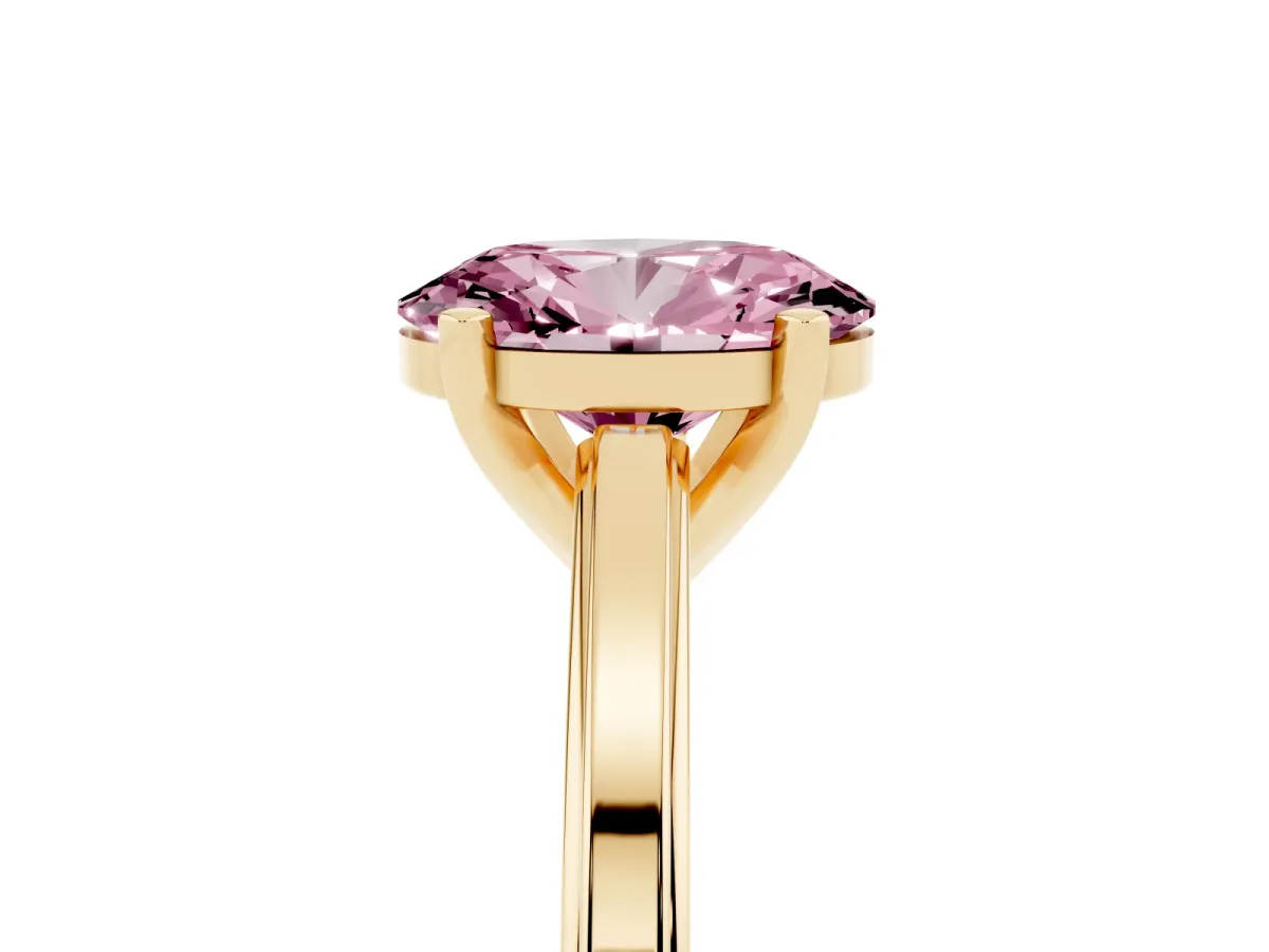 Fancy Pink Oval Cut Solitaire Diamond Ring with Four-Prong Setting and Classic Band Yellow gold