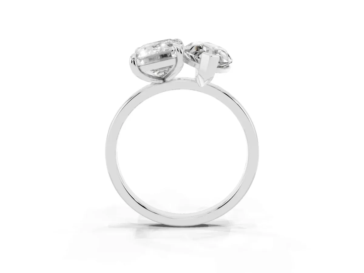 Emerald and Marquise Toi Moi Ring with Prong Setting and Plain Band Platinum