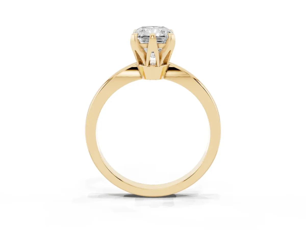 Radiant Cut Solitaire Engagement Ring with Six-Prong Setting and Tapered Band Yellow gold