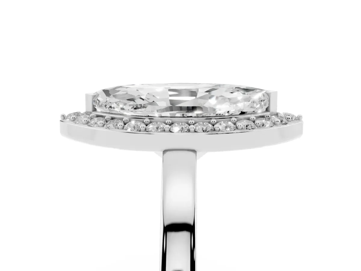 Marquise Cut Halo Diamond Ring with Solitaire Band and Prong Setting Silver