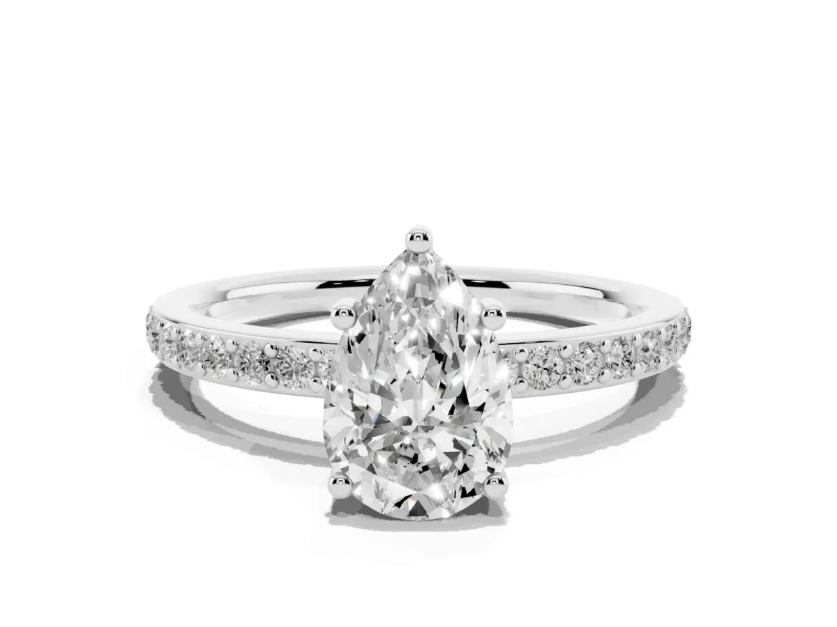 Pear Cut Cut Diamond Pavé Band Ring with Four-Prong Setting Silver