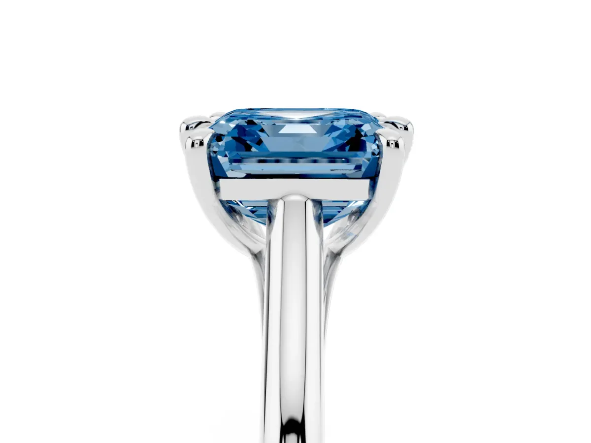 Fancy Blue Asscher Cut Solitaire Engagement Ring with Six-Prong Setting and Classic Band Silver