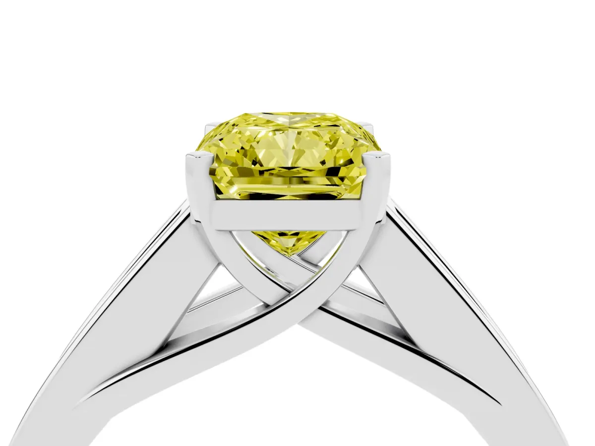 Fancy Yellow Radiant Cut Cut Channel Set Solitaire Ring with Four-Prong Setting White gold