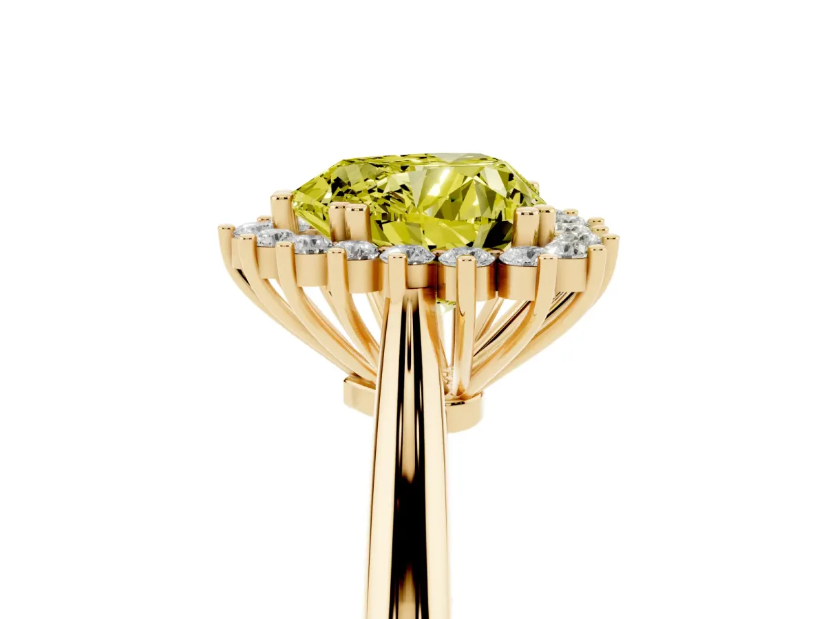 Fancy Yellow Heart Cut Cut Diamond Halo Ring with Solitaire Band and Prong Setting Yellow gold