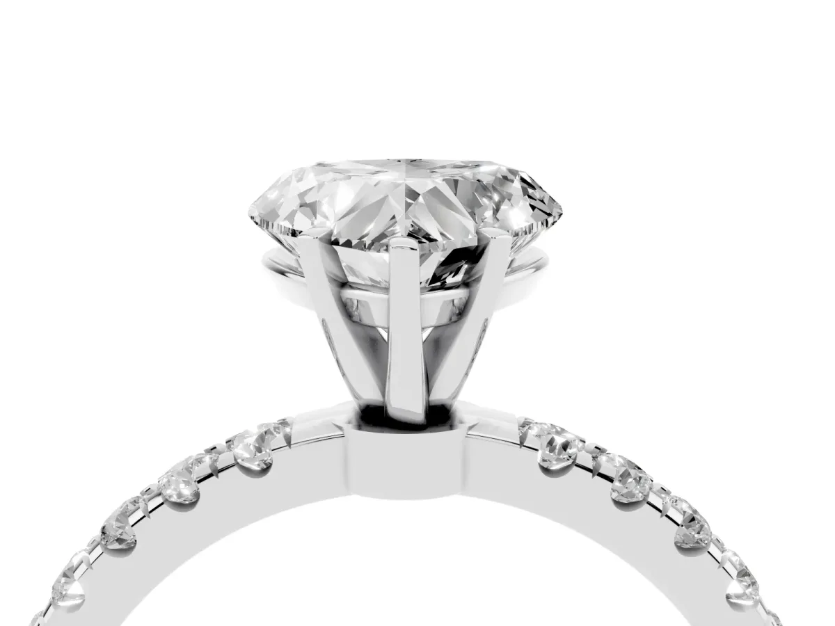 Heart Cut Diamond Solitaire Ring with Pavé Accents and Four-Prong Setting Silver