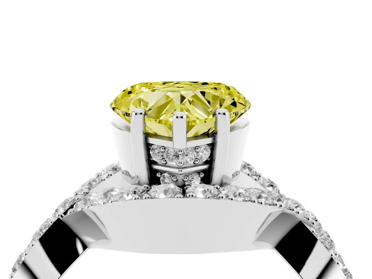 Fancy Yellow Heart Cut Solitaire Twist Band Pavé Diamond Engagement Ring Silver
