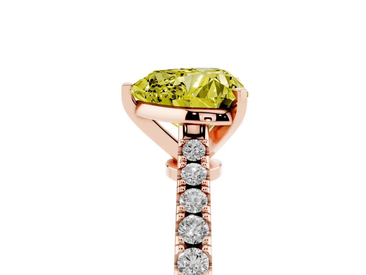 Fancy Yellow Heart Cut Cut Solitaire Diamond Engagement Ring with Pave Band and Four-Prong Setting Rose gold