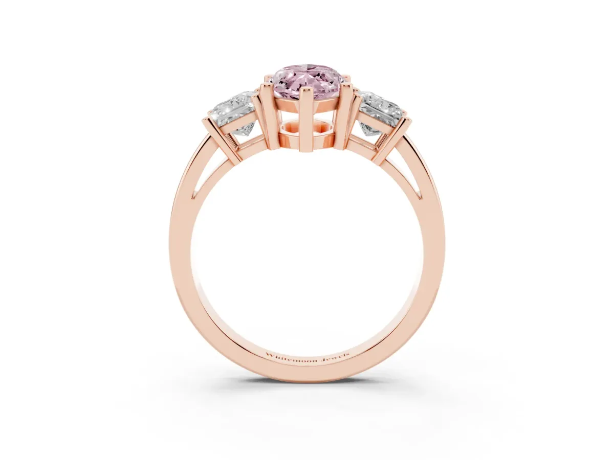 Fancy Pink Three-Stone Marquise Cut Cut Solitaire Ring with Prong Setting Rose gold