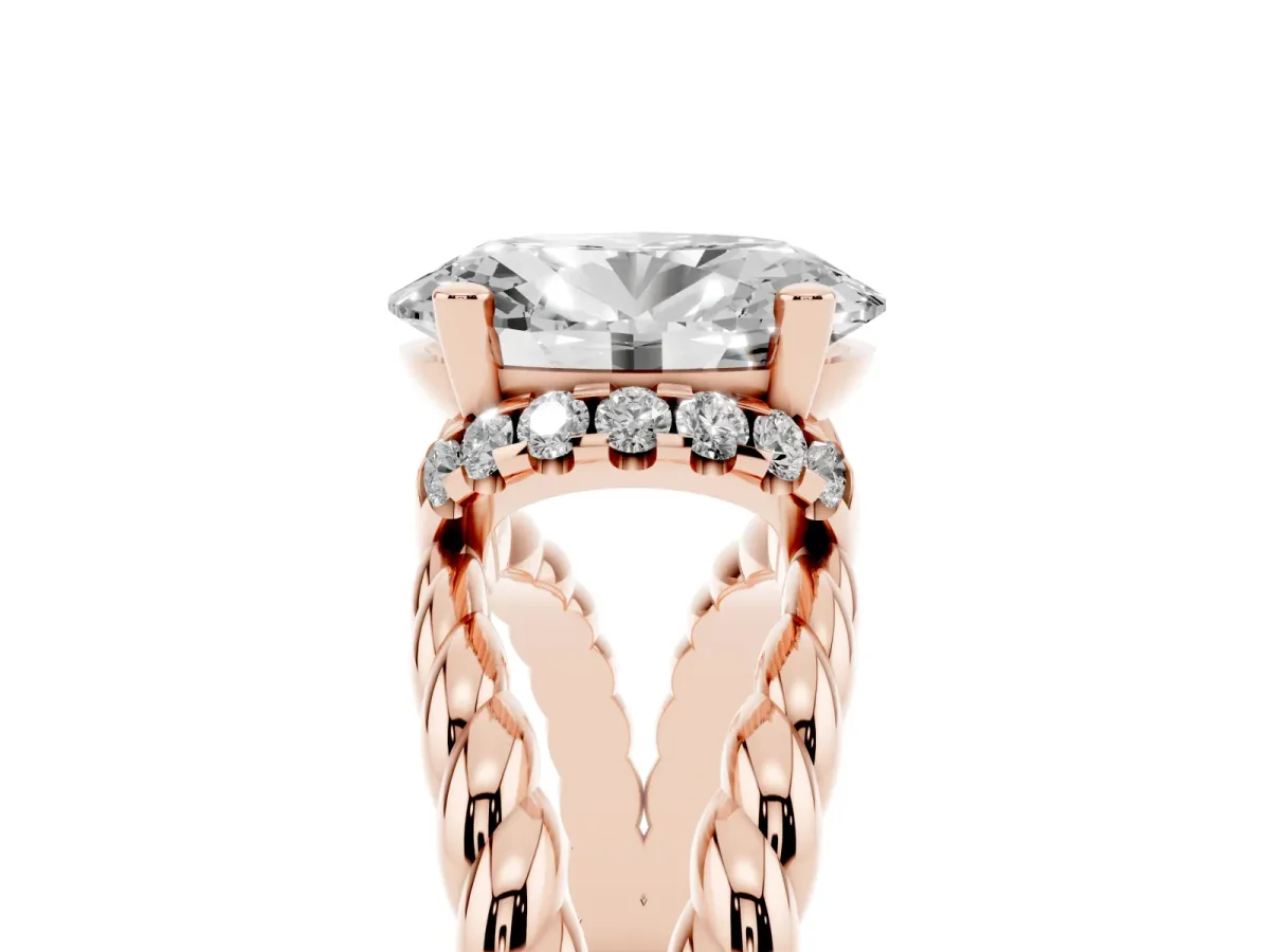 Oval Cut Halo Twisted Band Four-Prong Ring Rose gold