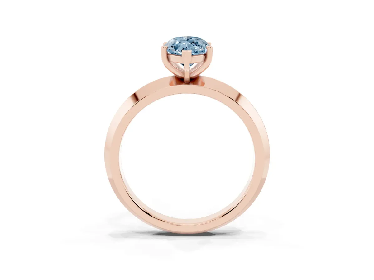 Fancy Blue Marquise Cut Cut Solitaire Engagement Ring with Flat Band and Four-Prong Setting Rose gold