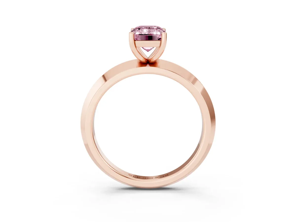 Fancy Pink Emerald Cut Cut Solitaire Engagement Ring with Flat Band and Four-Prong Setting Rose gold