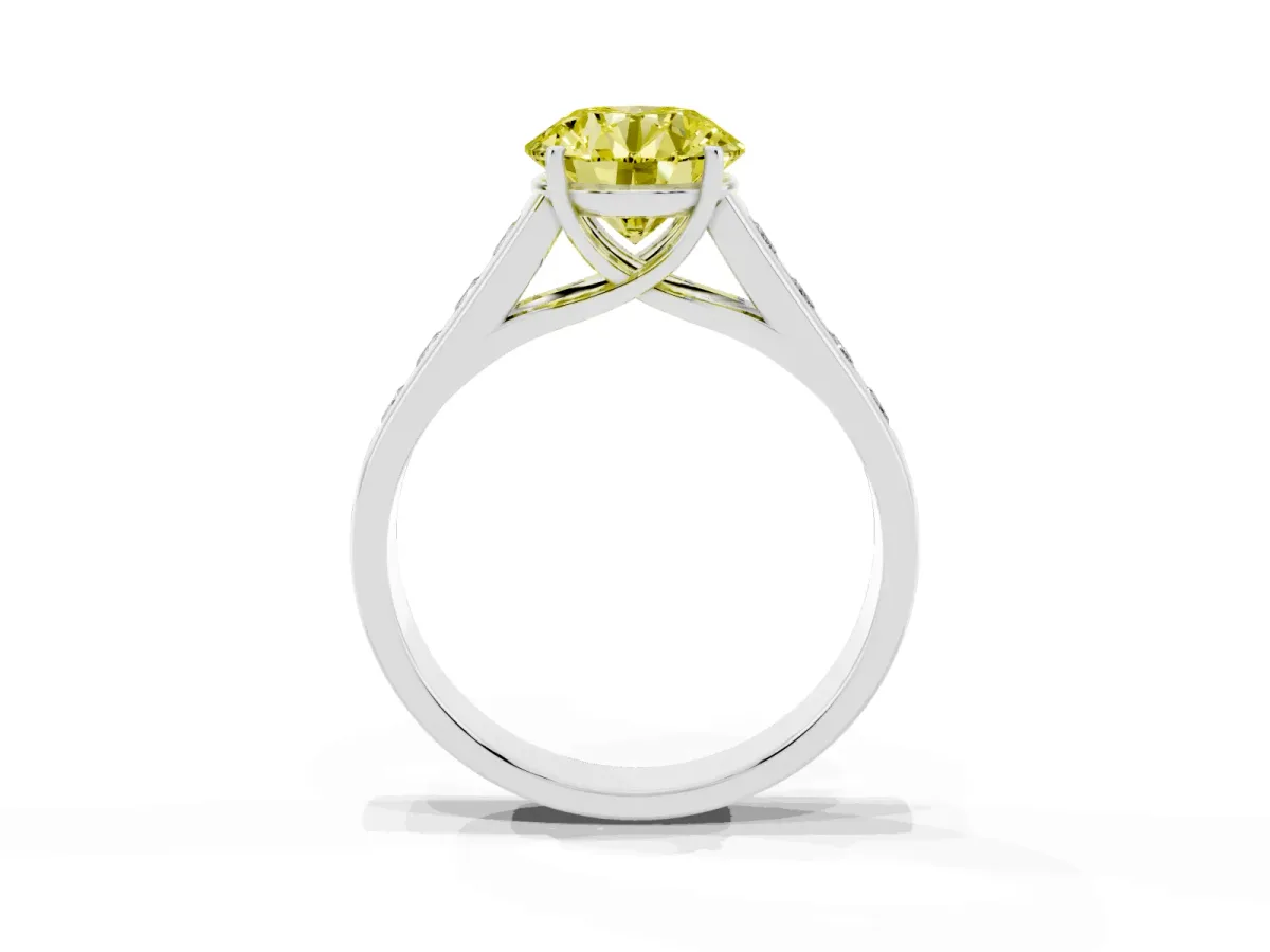Fancy Yellow Round Cut Solitaire Channel-Set Diamond Engagement Ring with Four-Prong Setting Silver