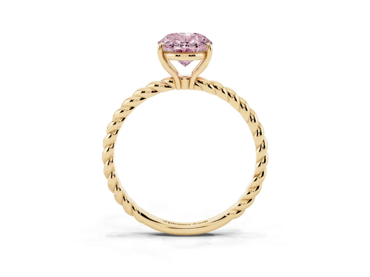Fancy Pink Oval Cut Solitaire Twist Band Ring with Four-Prong Setting Yellow gold
