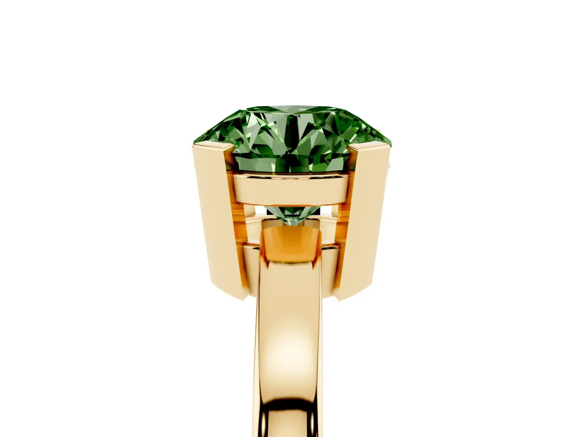 Fancy Green Round Cut Cut Solitaire Ring with Four-Prong Setting and Classic Band Yellow gold