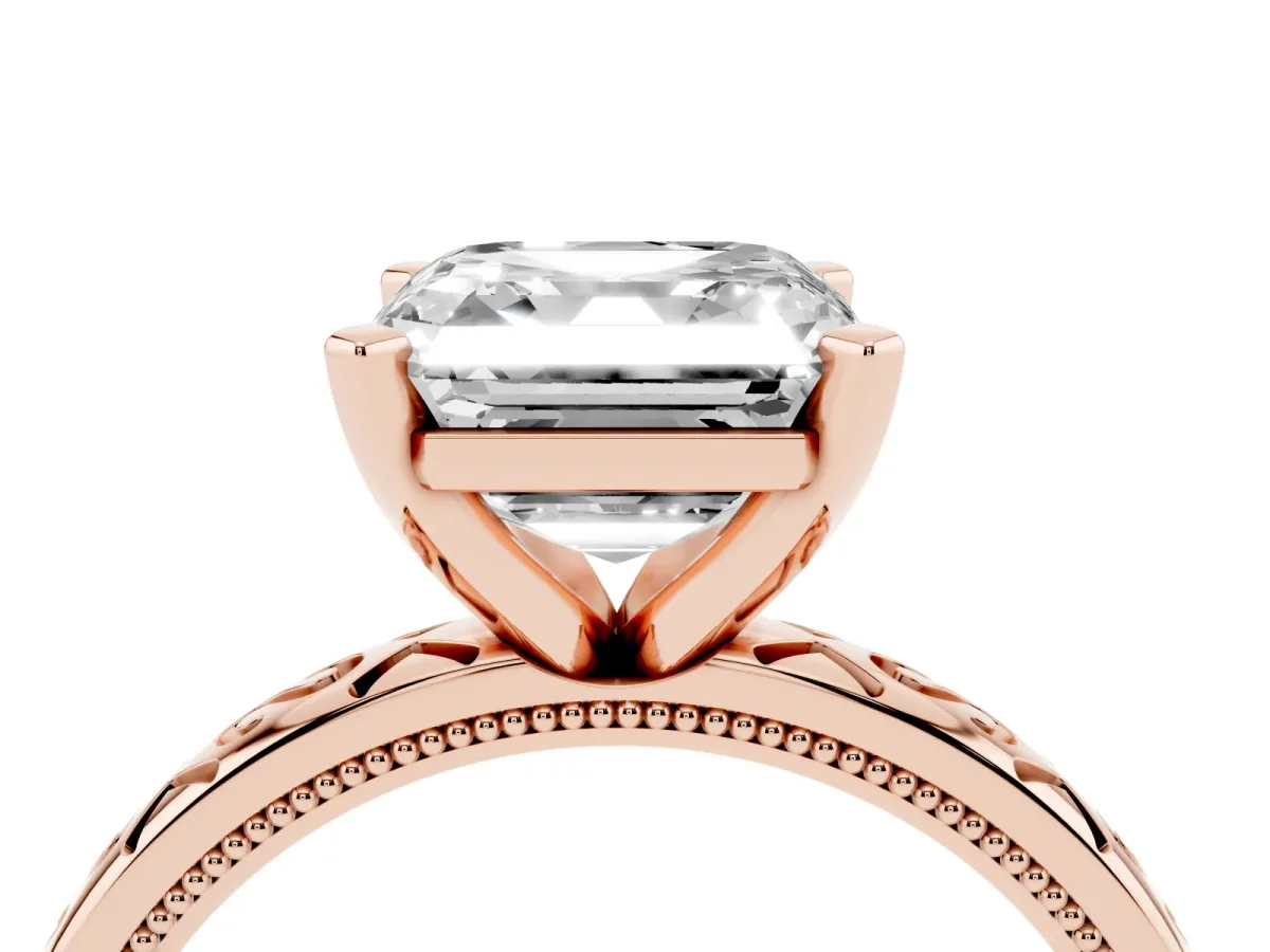 Asscher Cut Solitaire Engagement Ring with Scrollwork Band and Four-Prong Setting Rose gold
