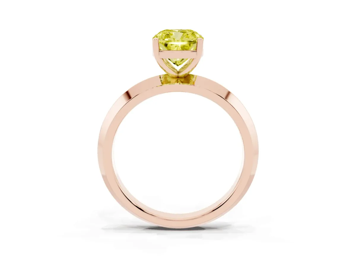 Fancy Yellow Cushion Cut Cut Solitaire Engagement Ring with Flat Band and Four-Prong Setting Rose gold
