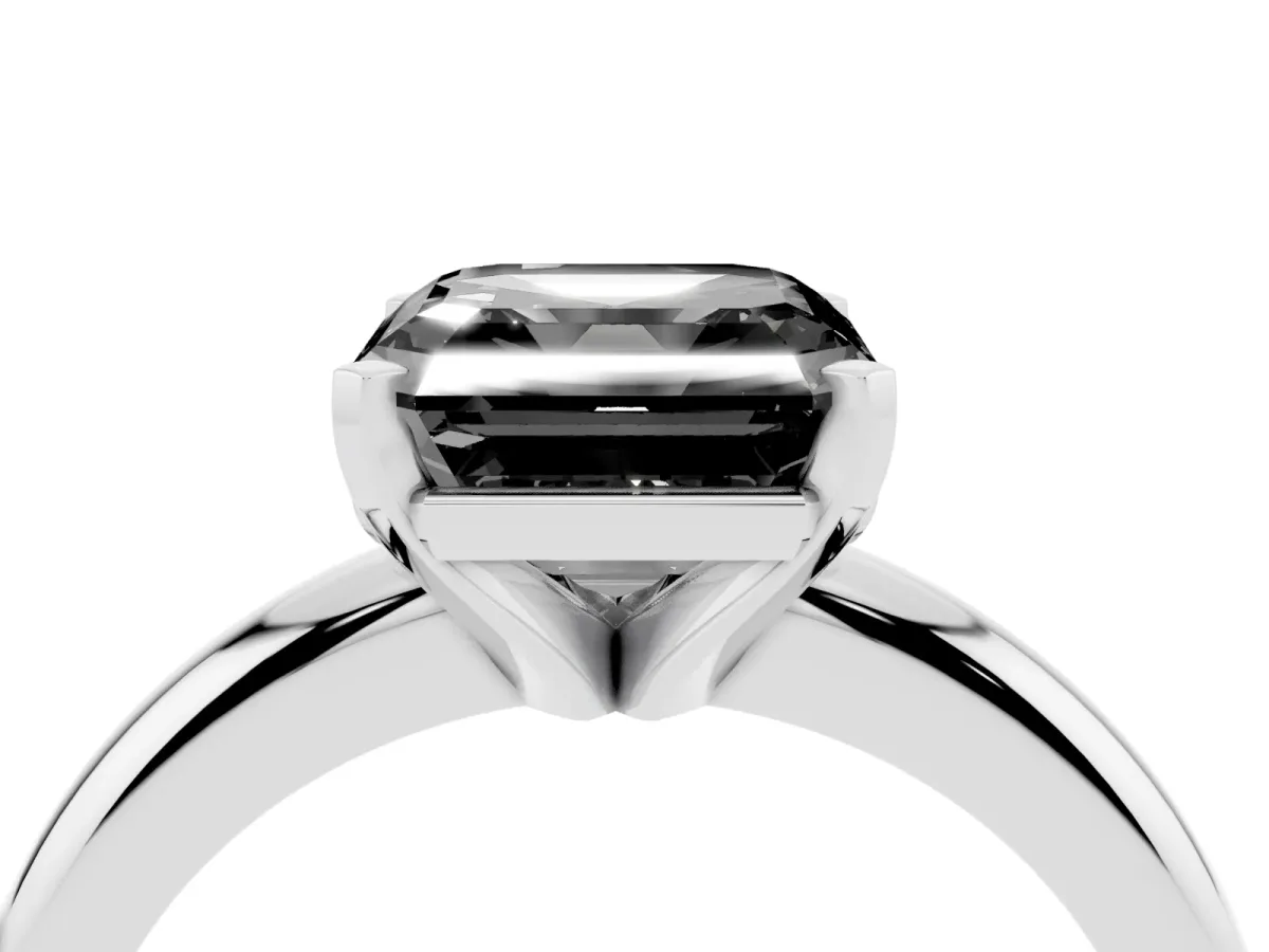 Fancy Black Asscher Cut Diamond Solitaire Engagement Ring with Round Band and Four-Prong Setting Platinum