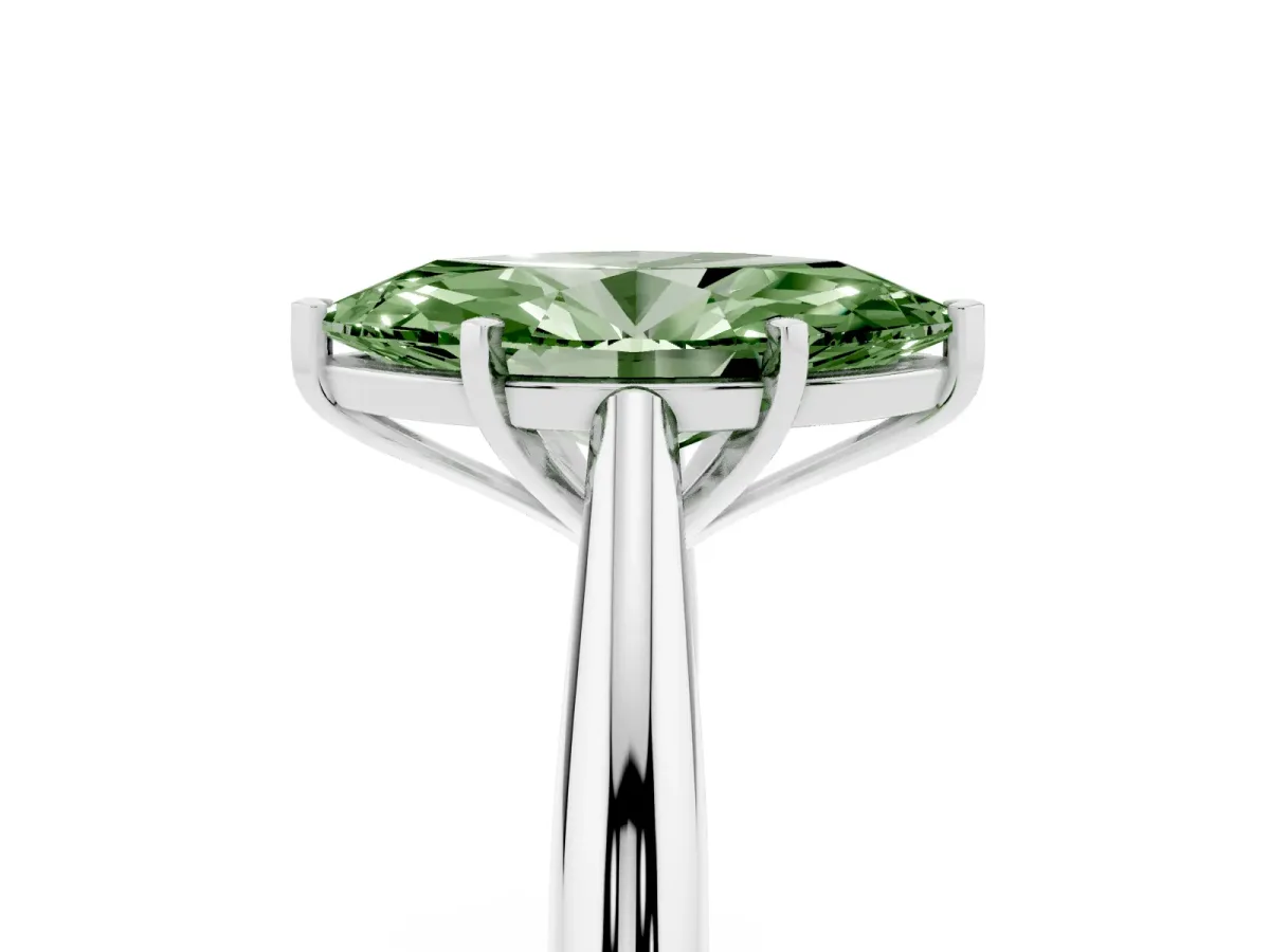 Fancy Green Marquise Cut Diamond Solitaire Engagement Ring with Cathedral Setting and Four-Prong Mount Platinum