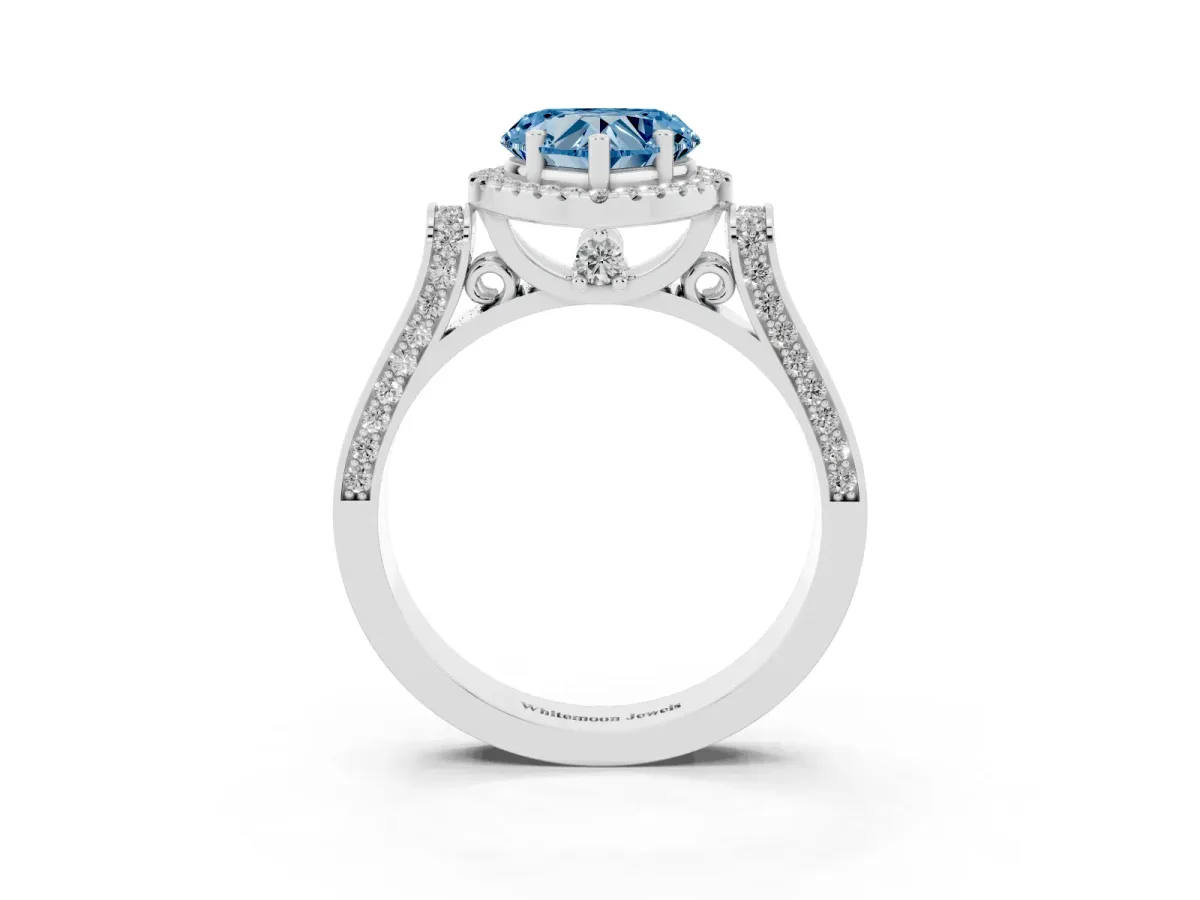 Fancy Blue Heart Cut Halo Pave Split Shank Prong Setting Ring Platinum